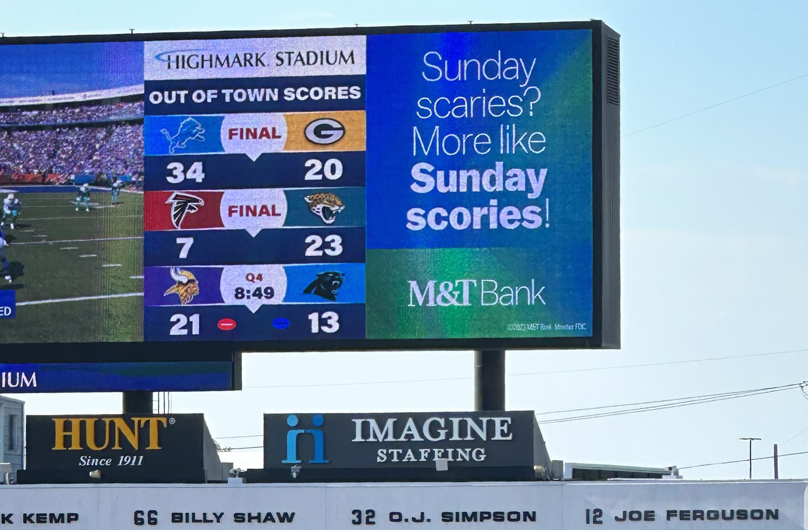 In highmark stadium scoreboard digital ad for M&T bank
